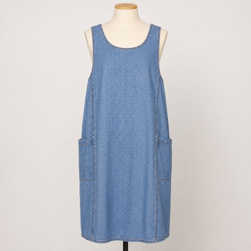 Erika & Co Denim Jumper Dress Womens Medium Blue Polka Dot Excellent 90s Vintage